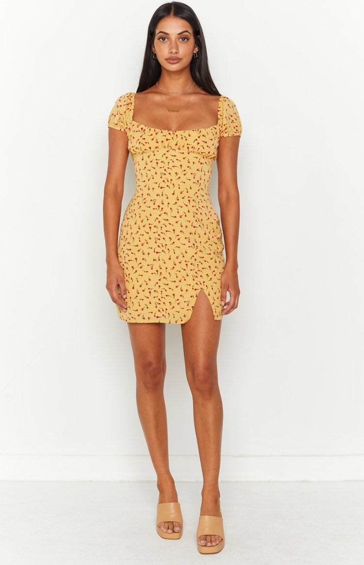 Love & Lust Yellow Floral Cap Sleeve Mini Dress Image