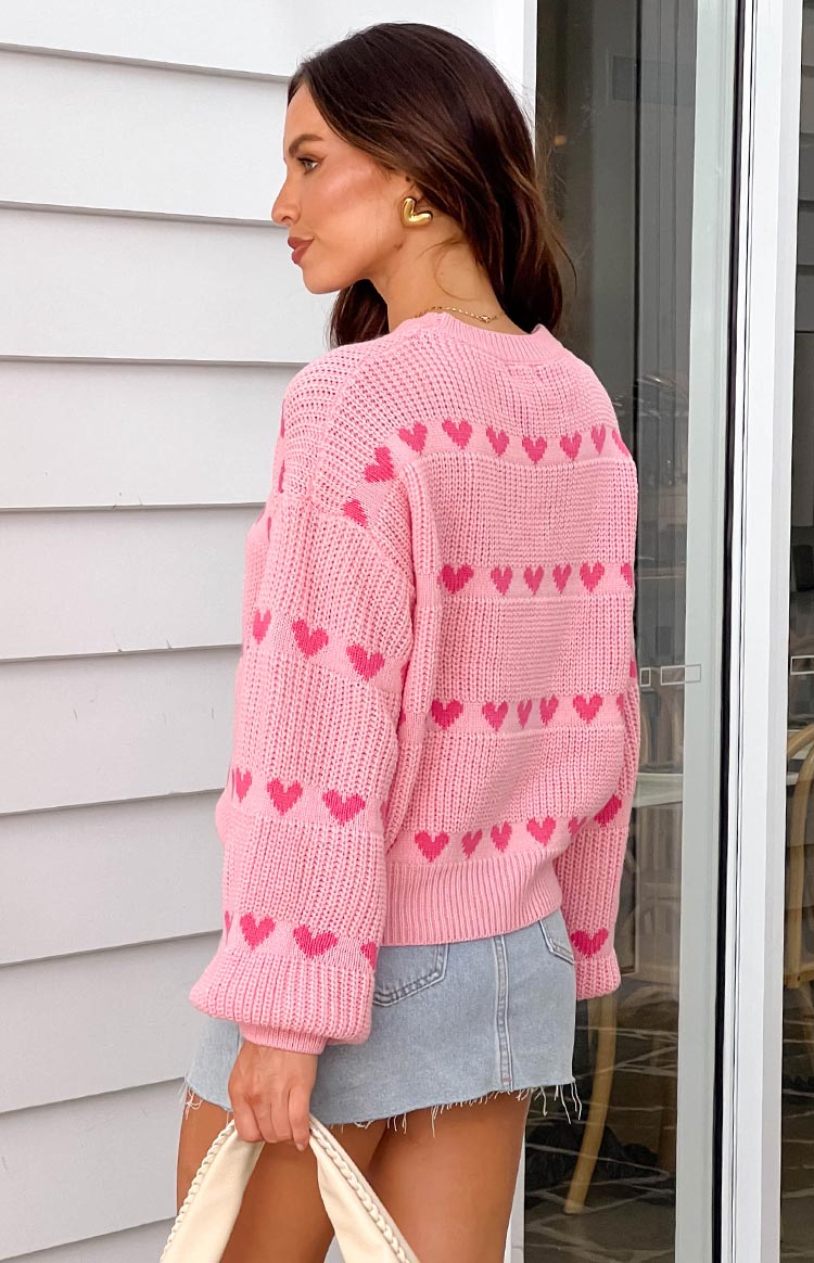 Lovey Pink Heart Stripe Jumper Image