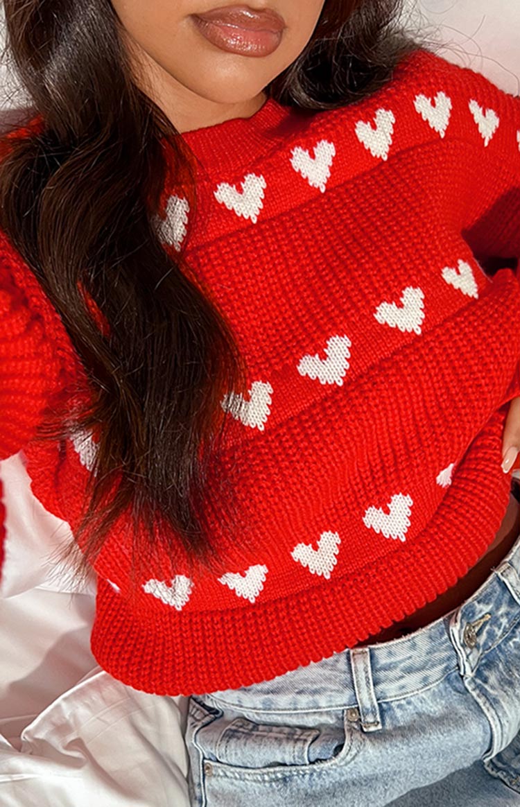 Lovey White Heart Stripe Jumper Image