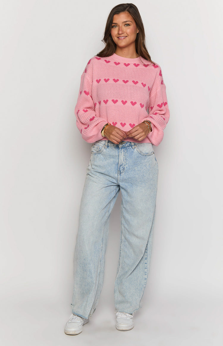 Lovey Pink Heart Stripe Jumper Image