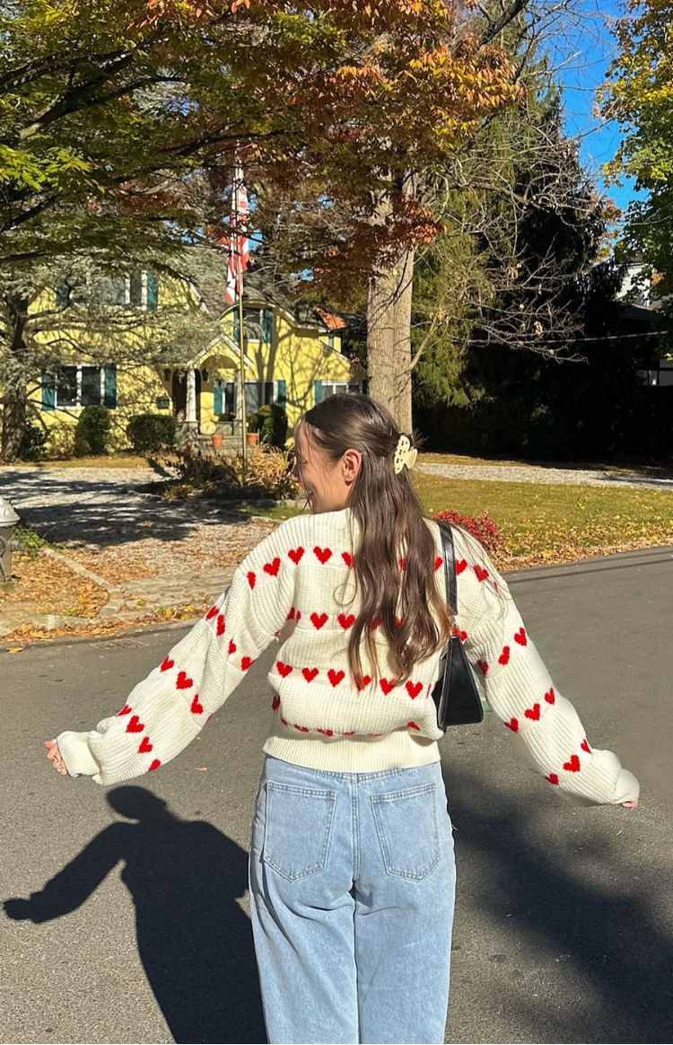 Lovey Red Heart Stripe Jumper