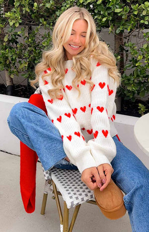 Lovey Red Heart Stripe Jumper