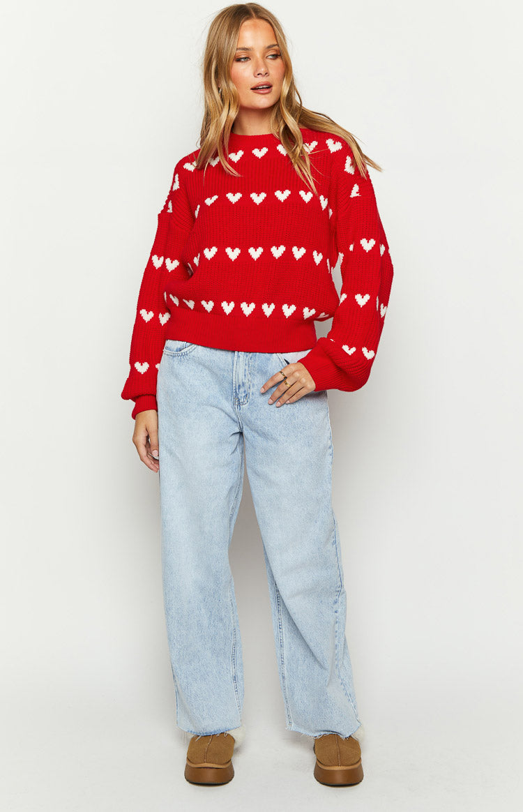 Lovey White Heart Stripe Jumper Image