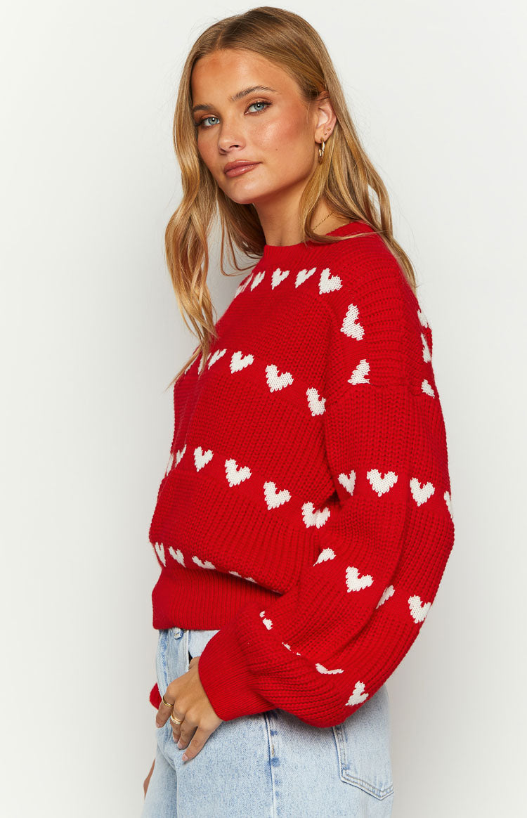 Lovey White Heart Stripe Jumper Image