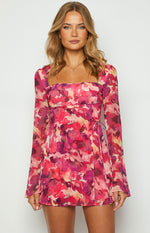 Lucy Pink Print Long Sleeve Mini Dress Image