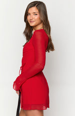 Lucy Red Long Sleeve Mini Dress Image