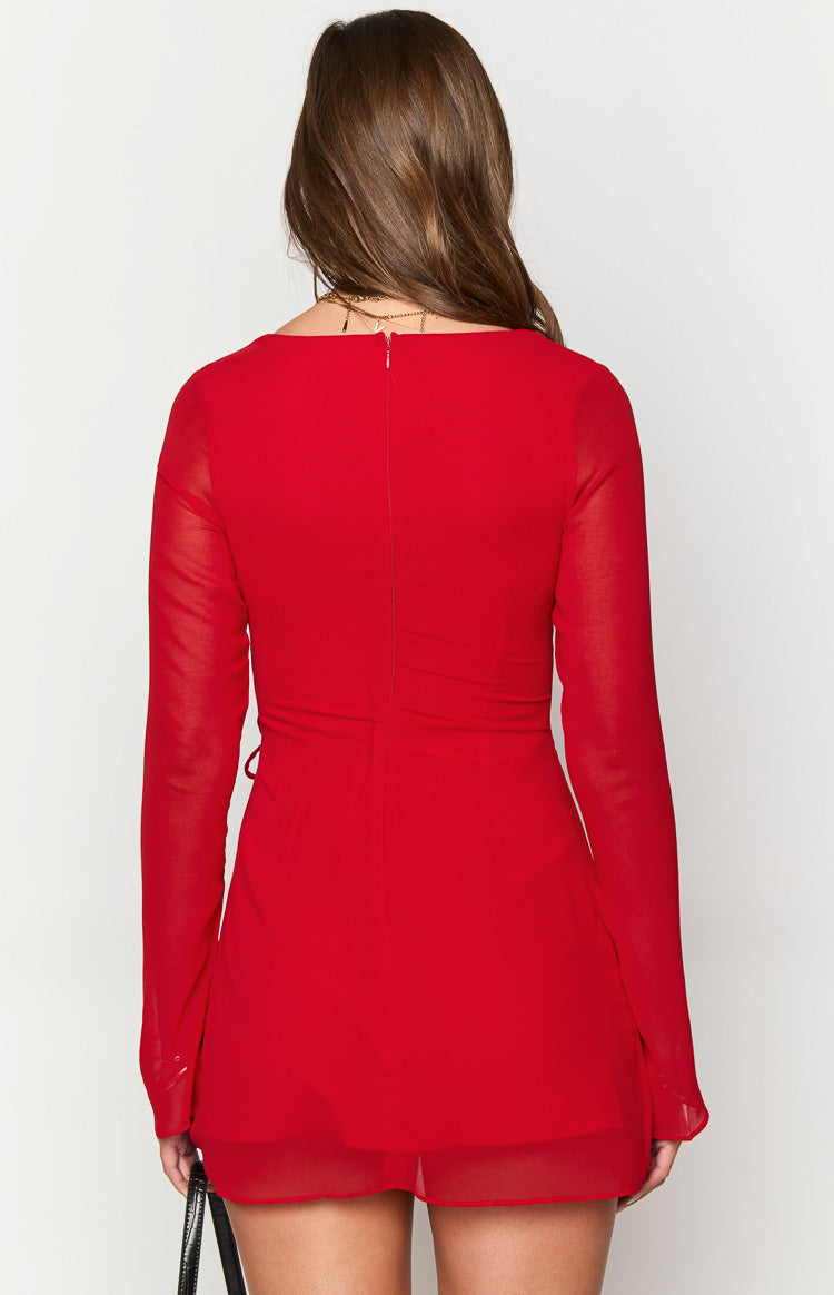 Lucy Red Long Sleeve Mini Dress Image