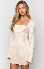 Lucy Cream Satin Long Sleeve Mini Dress Image