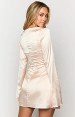 Lucy Cream Satin Long Sleeve Mini Dress Image