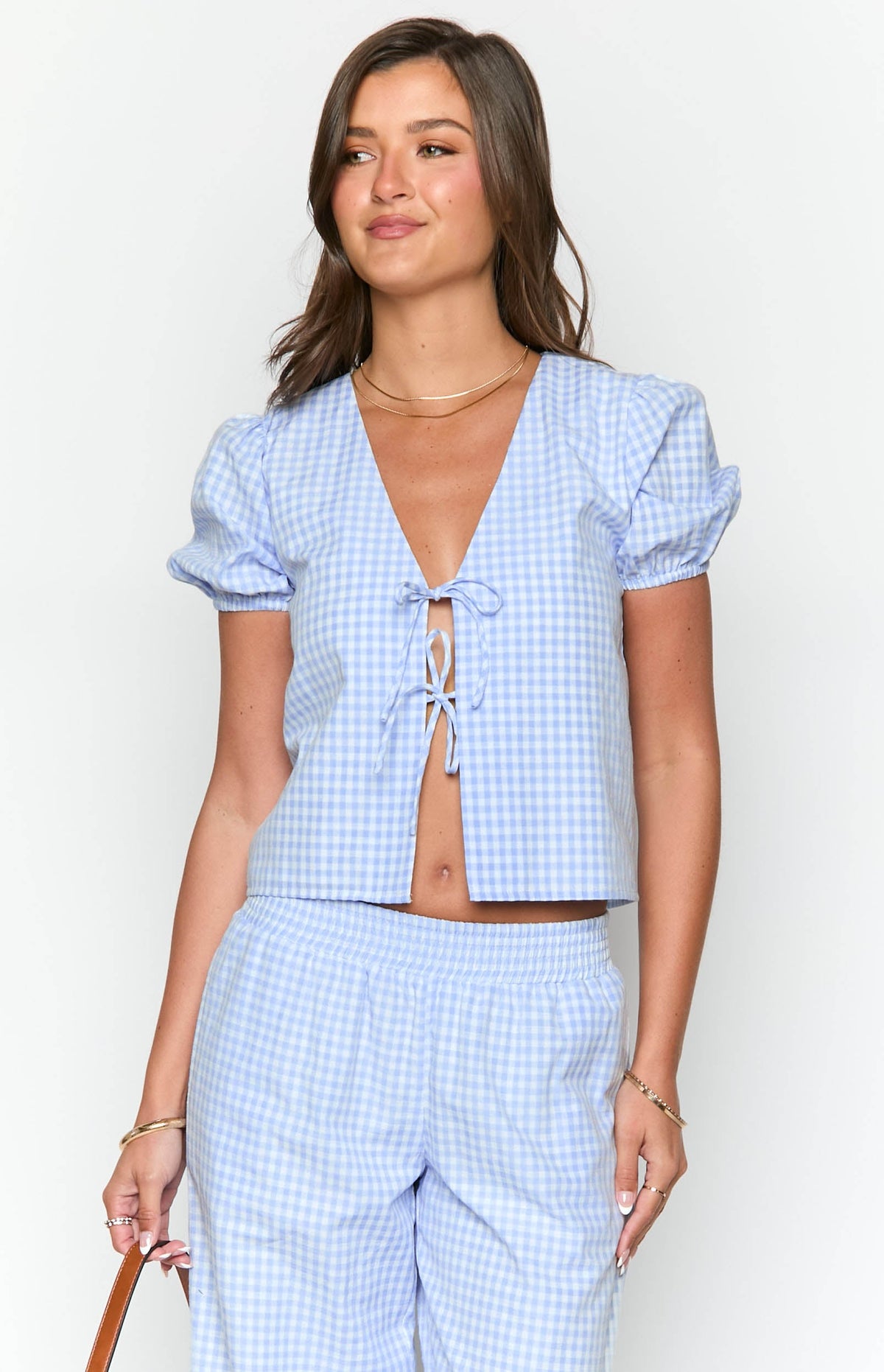 Lunya Blue Gingham Tie Up Top Image