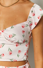 Maeva Pink Satin Tulip Print Top Image