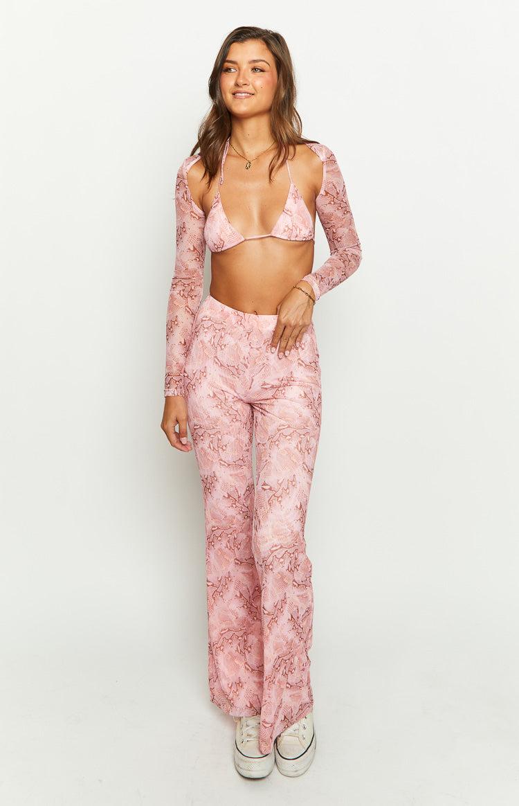 Main Act Pink Swirl Snake Print Pants Image