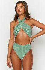 9.0 Swim Majorca Green Striped High Waisted Bikini Bottoms Image