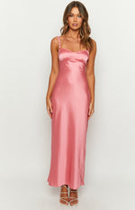 Marbelle Pink Satin Maxi Dress Image