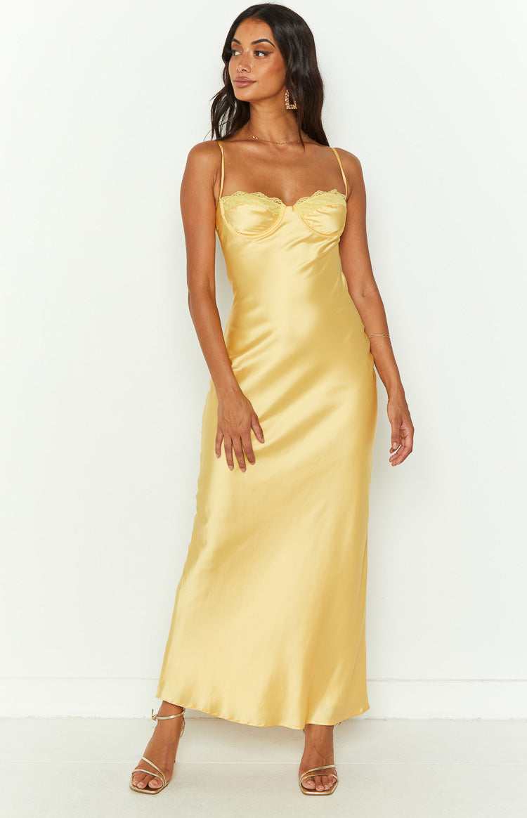 Mariana Yellow Lace Bust Midi Dress Image