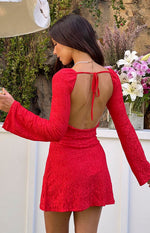 Marienne Red Lace Long Sleeve Mini Dress Image