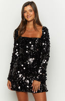 Marienne Black Sequin Long Sleeve Mini Dress