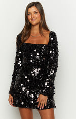 Marienne Black Sequin Long Sleeve Mini Dress Image