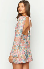 Marienne Pink Sequin Floral Print Mini Dress Image