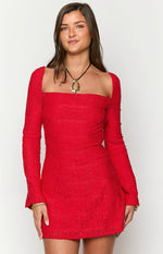 Marienne Red Lace Long Sleeve Mini Dress Image