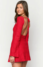 Marienne Red Lace Long Sleeve Mini Dress Image