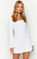 Marienne White Velvet Sequin Mini Dress