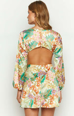 Mars Tropical Print Long Sleeve Twist Mini Dress Image