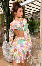 Mars Tropical Print Long Sleeve Twist Mini Dress Image