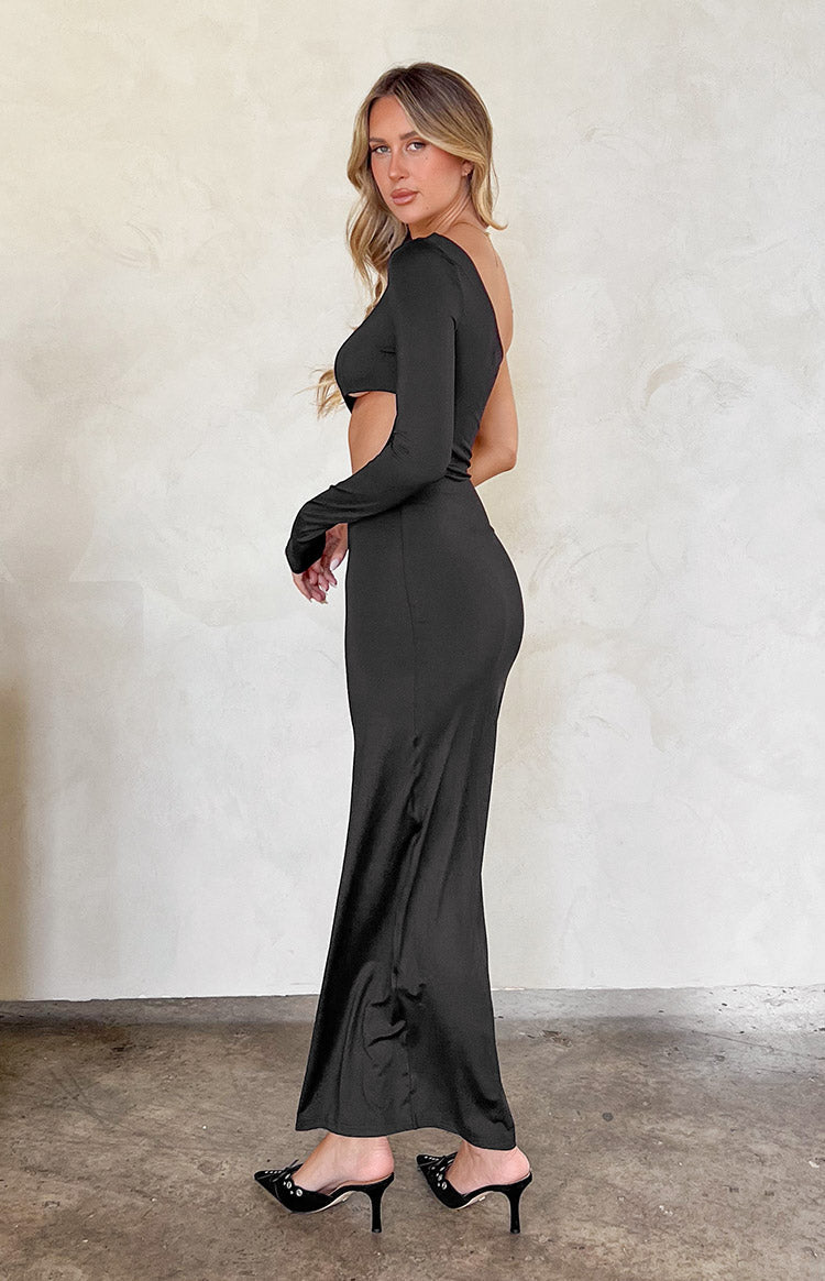 Maxine Black One Shoulder Midi Dress Image