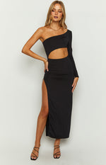 Maxine Black One Shoulder Midi Dress Image