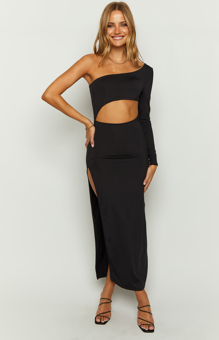 Maxine Black One Shoulder Midi Dress Image