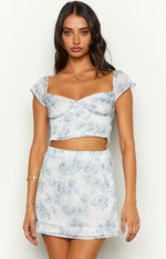 Mayia Blue Rose Print Mini Skirt Image