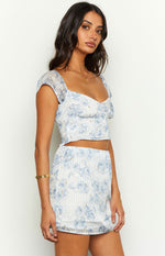 Mayia Blue Rose Print Mini Skirt Image