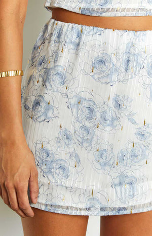 Mayia Blue Rose Print Mini Skirt