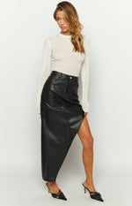 Maze Black Asymmetric PU Midi Skirt Image