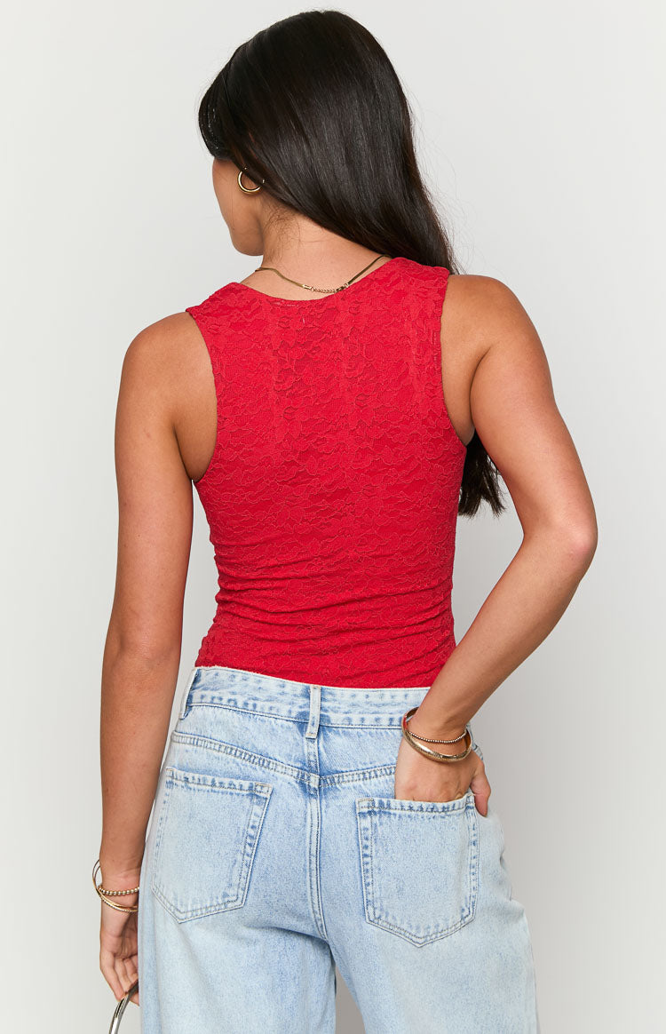 Miami Red Lace V-Neck Bodysuit Image