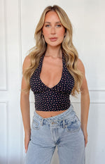 Midnight Blossom Black Floral Crop Top Image