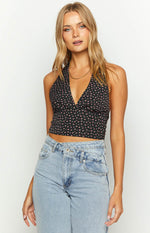 Midnight Blossom Black Floral Crop Top Image