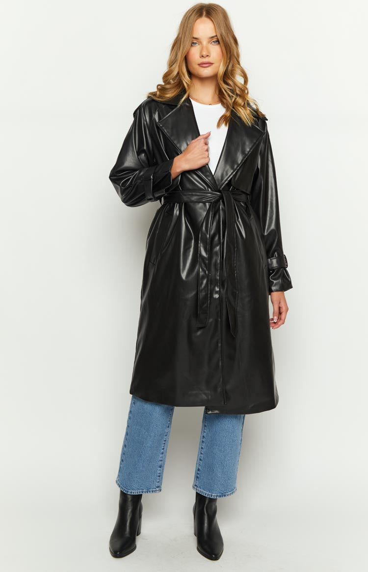 Midnight Mirage Black PU Trench Image