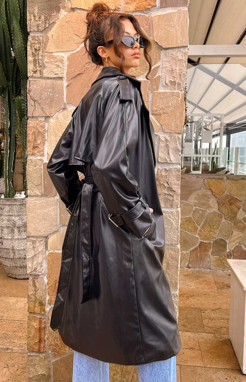 Black pu shop trench