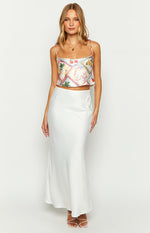 Milliana White Satin Roma Print Crop Top Image