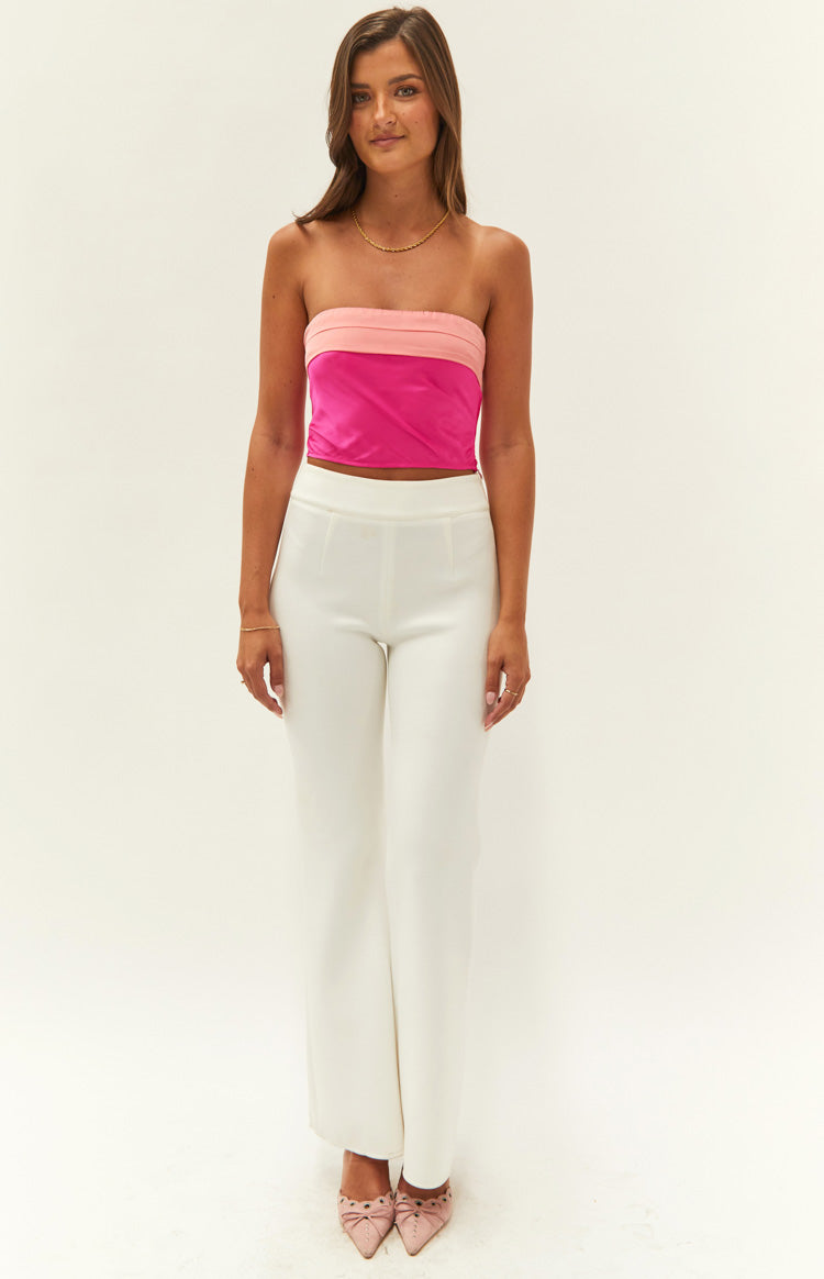 Milly Pink Satin Strapless Crop Top Image