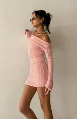 Mimi Pink Long Sleeve Off Shoulder Knit Mini Dress Image