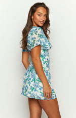 Mira Blue Floral Chiffon Mini Dress Image