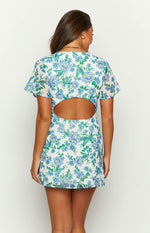 Mira Blue Floral Chiffon Mini Dress Image