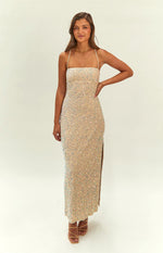 Miranda Gold Velvet Formal Maxi Dress Image