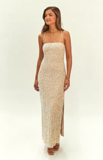 Miranda Gold Velvet Formal Maxi Dress Image