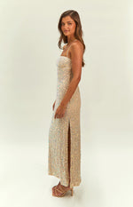 Miranda Gold Velvet Formal Maxi Dress Image