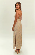 Miranda Gold Velvet Formal Maxi Dress Image