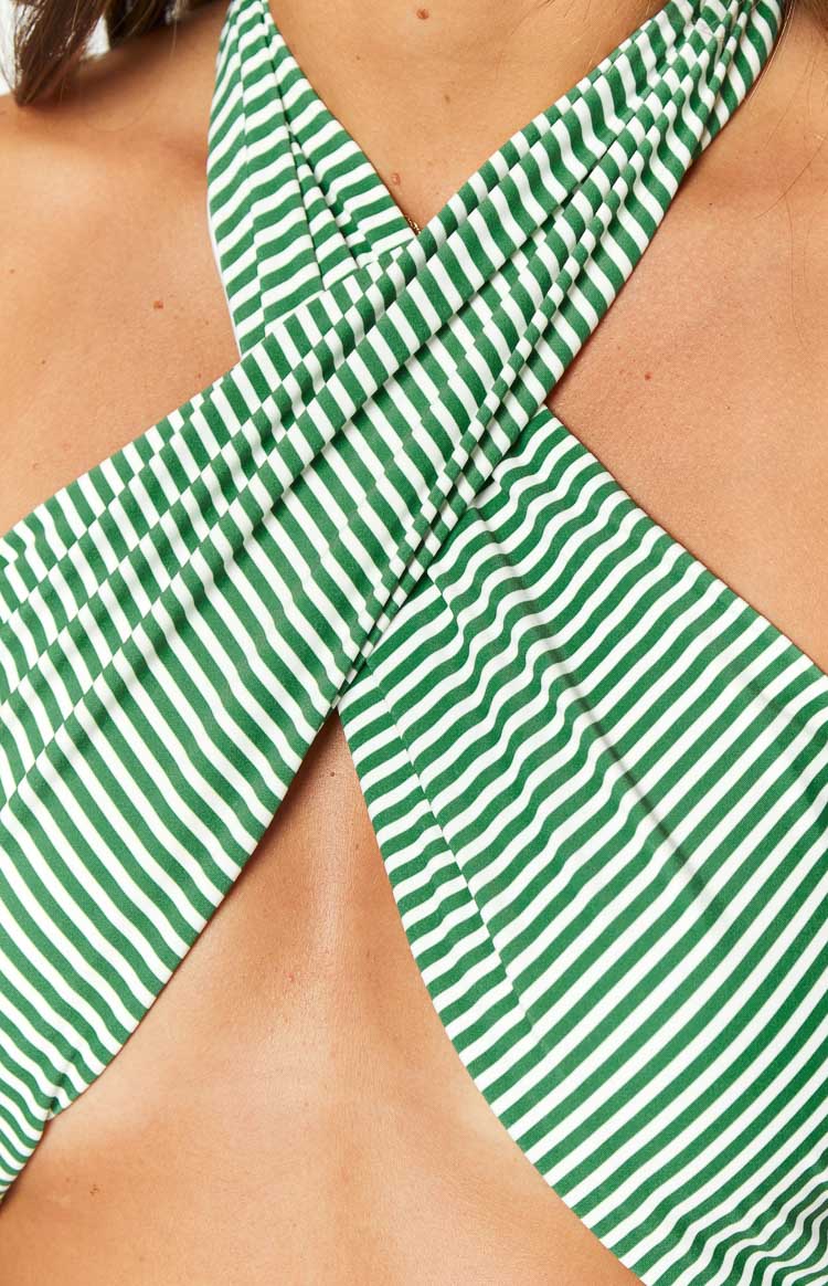 9.0 Swim Miss America Green Striped Halter Bikini Top Image